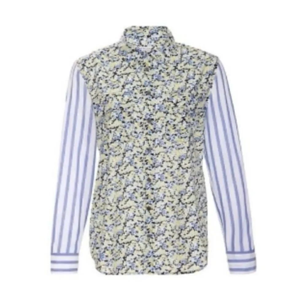 Equipment blue yellow floral long sleeve cotton button up blouse size medium